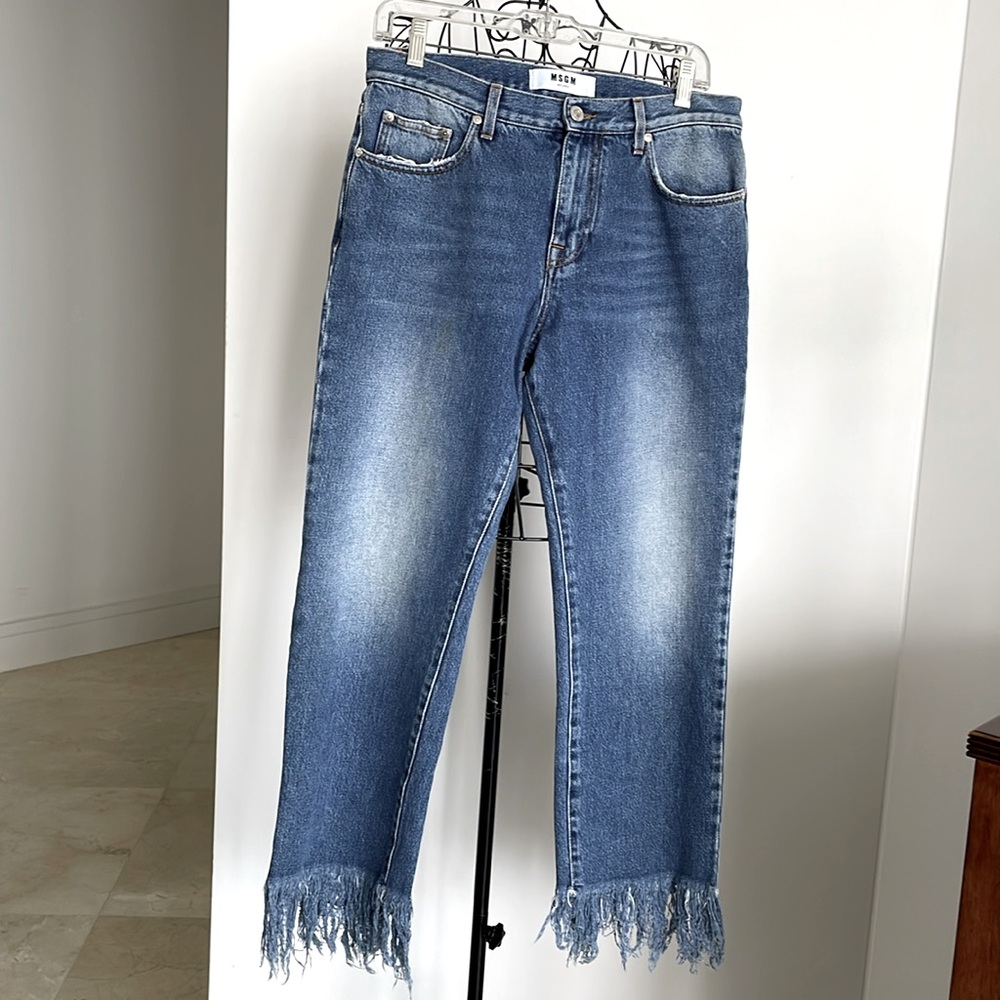 MSGM ITALIAN DESIGNER JEANS FRINGED HEM